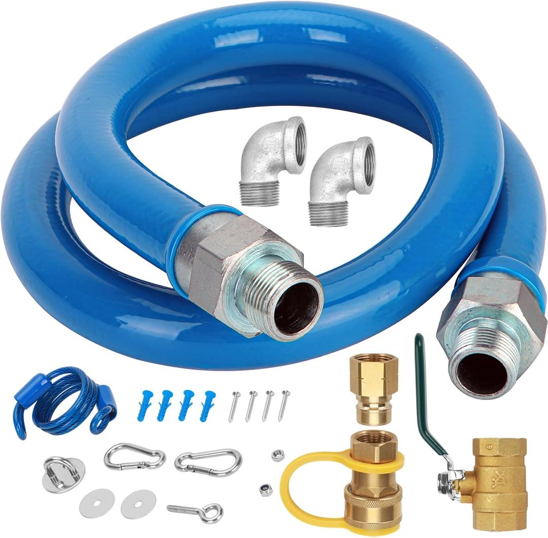 1675kit48 Safety System Kit, Commercial 48" Gas Hose Connector Kit with 3/4" Quick Disconnect, Gas Hose for Kitchen Equipment Commercial Standard Gas Connector, Full Port Valve, Restraining Devices
