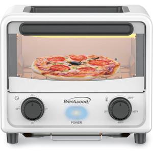 Brentwood 3 Liter Stainless Steel Mini Toaster Oven and Griddle with Timer, Adjustable Temperature, Removable Crumb Tray, and Cool Touch Handle (White)