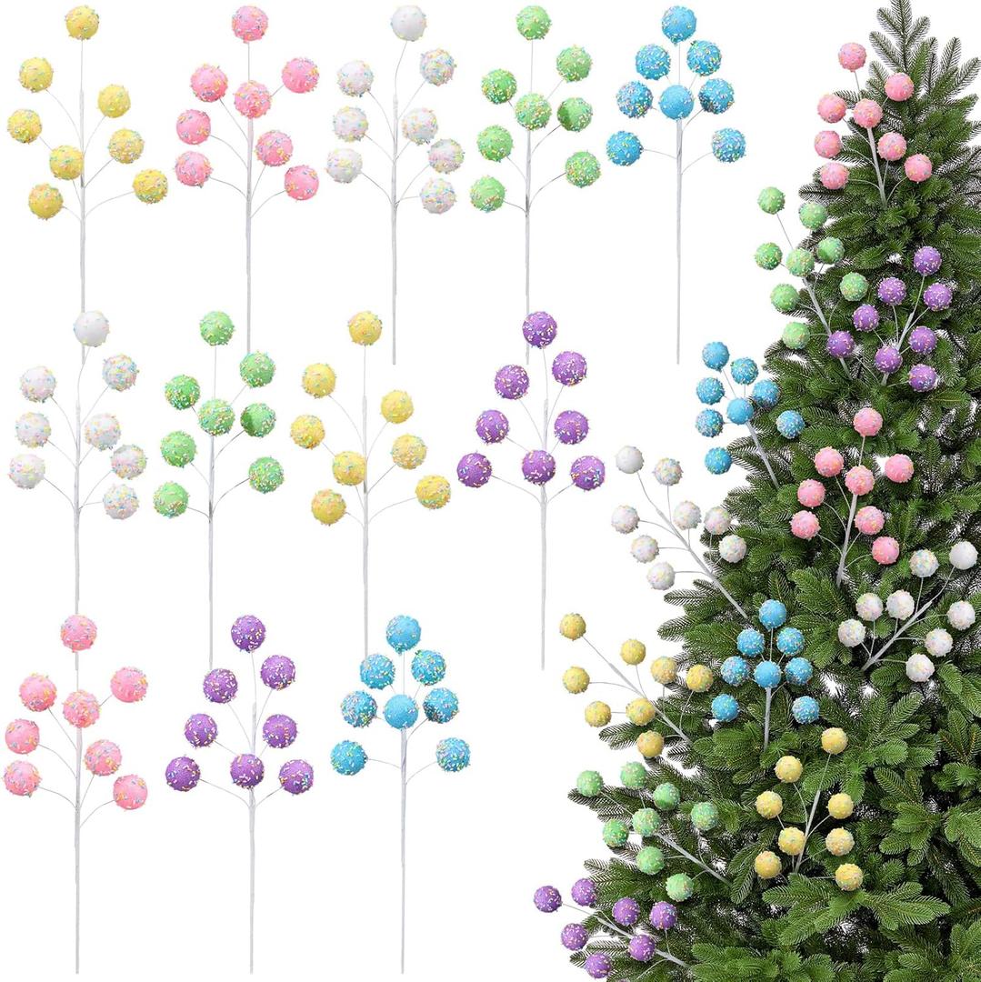 12 Pcs Pastel Christmas Decorations 12 Inch Candy Cane Christmas Tree Picks Macaron Lollipop Picks Candy Ornaments for Xmas Tree Topper Vase Filler Wreath DIY Crafts Home Decor Gifts