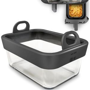 Air Fryer Glass Liner with Removable Silicone Ring, Reusable Liners Compatible for Ninja Foodi DZ201, DZ401, DZ550, COSORI, Chefman, Instant Air Fryer, and 6-in-1 8-10QT AirFryer Baskets