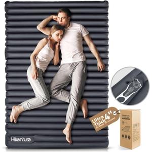 Hikenture Double Sleeping Pad for Camping, Ultralight 4" Extra-Thick Camping Mattress 2 Person, Inflatable Backpacking Sleeping Mat, Hiking Air Mattress for Tent (Grey Footpump 79x47.5in)