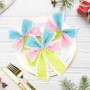 12 Pcs Pastel Bow Ornaments 6" * 7" Macaron Color Christmas Tree Bow Decoration with Lace Candy Christmas Hanging Ornament Ribbon Wreath Bows for Garland DIY Craft Wrapping Decorative