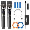 NEW BAXS Wireless Microphones, Dual Karaoke Microphone System, Microfonos Inalambricos with Rechargeable Receiver, Cordless Dynamic Mic Micro Set for Singing, Wedding, DJ, Party, Speech,Gray
