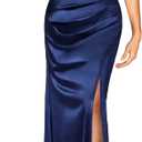Miusol Women's Sexy Off Shoulder Satin High Split Ruched Style Evening Party Maxi Dress, Size XL