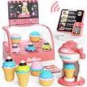 Ice Cream Toys Set, Pretend Play Shop Store, Ice Cream Counter with Light, Ice Cream Maker Playset, Cashier Toy with Sound, Kitchen Accessories Fake Food&Card, Gift for Toddlers Girls Boys 3+