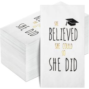 Pajean 100Pcs Class of 2026 Graduation Napkins Disposable Congrats Grad Dinner Cocktail Napkins Graduation Party Supplies for 2026 High School College Grad Party Decorations(Black Gold,Believed)
