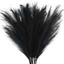 35" Faux Pampas Grass Decor, 8pcs Large Tall Fluffy Artificial Pompous Grass Branches Floral Fake Pompas Grass Bulrush Floor Vase Filler Flower Arrangement for Home Wedding Boho Decor Black