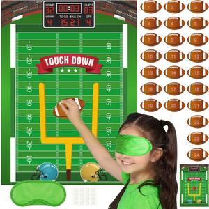 PLULON Football Game for Kids Pin the Football on the Goalpost Poster with Stickers Birthday Party Favors Home Wall Decorations for Kids Adults Family Birthday Party Supplies