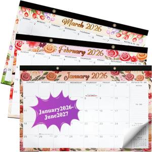 2026-2027 Desk Calendar  18-Month Watercolor Floral Wall/Desk Calendar, 17" x 12", Monthly Planner with Elegant Botanical Designs, January 2026 to June 2027