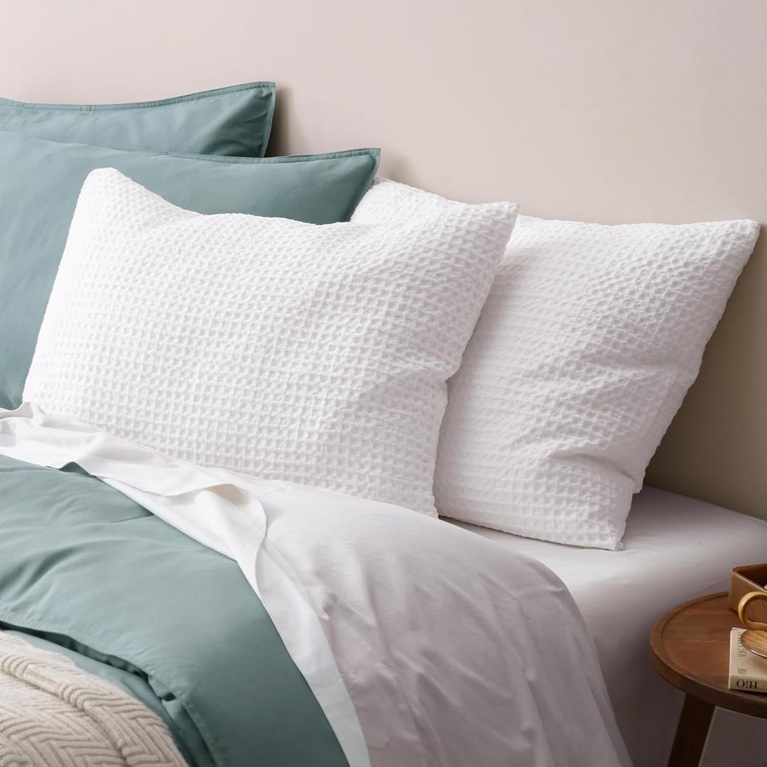 PHF Ultra Soft Waffle Weave Pillow Shams Standard Size, No Insert, 2 Pack 20" x 26" Pillowcases,Breathable & Skin-Friendly Pillow Cases, Stylish Decorative Bed Pillow Cases Covers, White