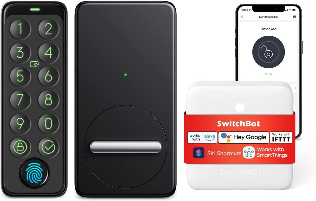 SwitchBot WiFi Smart Lock with Keypad Touch, Fingerprint Keyless Entry Door Lock, Bluetooth Electronic Deadbolt, Remote Control, IP65 Weatherproofing, Fits Your Existing Deadbolt