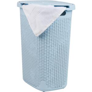 Mind Reader Slim Laundry Hamper with Lid, 60L Tall Clothes Basket, Narrow Tapered Design for Bathrooms, Closets and Laundry Rooms, Plastic, Baby Blue, 1 Piece