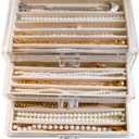 Necklace Holder Organizer, Dustproof Necklace Box Velvet Necklace Organizer Box with Lid Clear Acrylic Dustproof Stackable Jewelry Displays for Necklaces Chain Display (Beige, 3 Drawer)