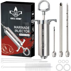Meat Injector Syringe Kit with 3 Professional Marinade Injector Needles for BBQ Grill Smoker, Turkey and Brisket; 2-oz Large Capacity, Including Paper User Manual, Recipe E-Book (PDF)