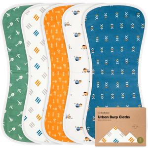 Organic Burp Cloths Baby Boy & Girl - 5-Pack Super Absorbent Cotton Burping Cloths for Babies, Soft & Plush Newborn Spit Up Rags, Infant Towels for Milk Spit Up, Unisex, Large 21" x 10" (Builders)