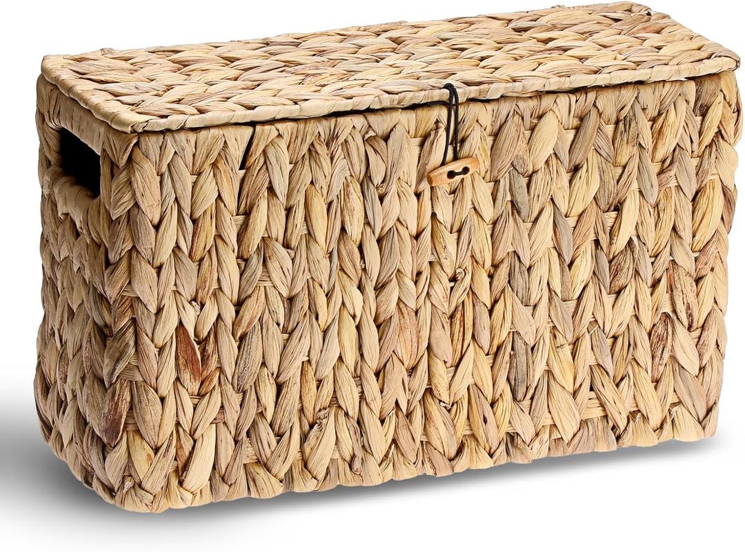 Sumnacon Toilet Paper Basket, Wicker Water Hyacinth Toilet Paper Holder with Handles and Lid, Holds Up to 6 Mega Rolls, Decorative Farmhouse Woven Bathroom Accessories Toilet Tissues Organizer, Large