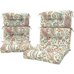 LVTXIII 2 Pack Outdoor High Back Cushions, 22" W x 20" D Tufted Seat and Back Chair Cushion with Ties, Fluffy Patio Replacement Rocking Chair Cushion for Outdoor Furniture Use, Paisley Vintage, 44"x22"x4"