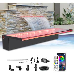 LONGRUN Waterfall Spillway, APP Control Multi-Color LED Light Outdoor Pool Fountain, Acrylic Water Spillway Koi Pond Waterfalls Fountains Kit for Garden Patio Swimming Pool Decoration-23.6"