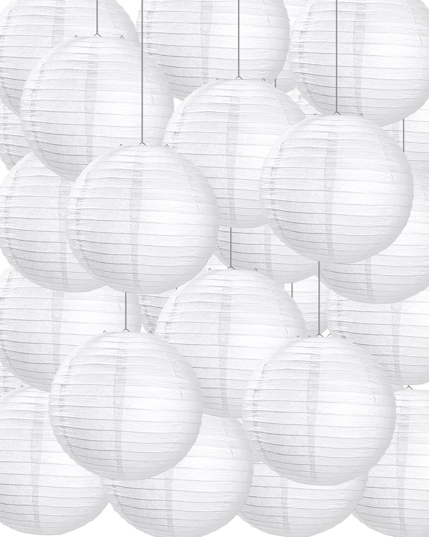 Treela 30 Pack White Chinese Japanese Paper Lanterns Decorative Hanging Round Paper Lantern Lamps for Wedding Birthday Party Decorations (10 Inch)