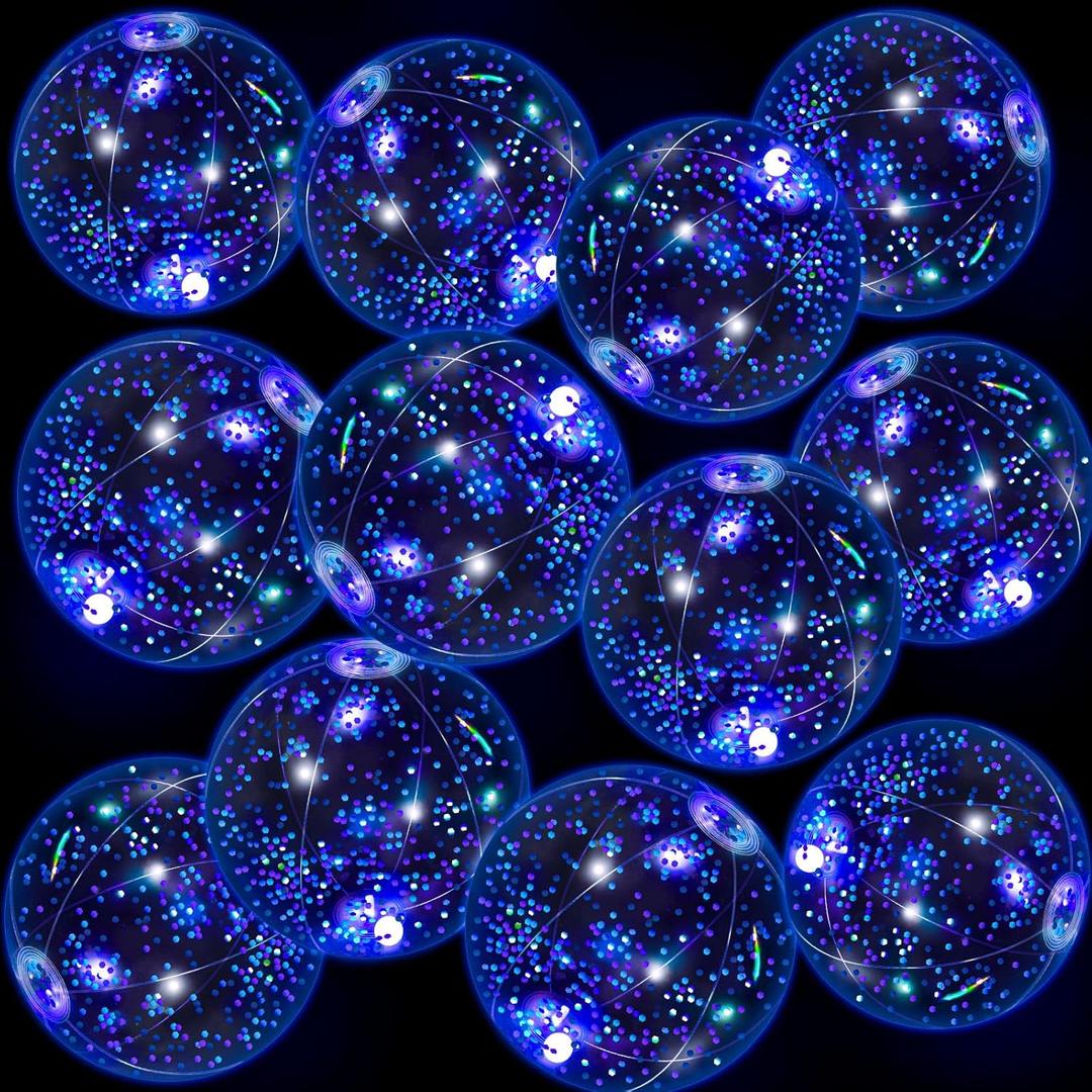 12 Pack 12 Inch Glow in The Dark LED Beach Ball Jumbo Confetti Glitters Inflatable Ball Swimming Pool for Party Pool Summer(Blue)