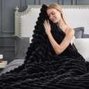 Cozy Bliss Faux Fur Throw Blanket for Couch, Cozy Warm Plush Striped Blanket for Sofa Bedroom Living Room,60 * 80 Inches Black, Twin