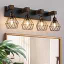 Black Gold Farmhouse Bathroom Light Fixtures, 4-Light Bathroom Lighting Fixtures Over Mirror, Rustic Wood Vanity Lights Wall Sconces with Metal Lampshade for Living Room