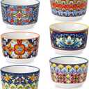 vancasso 4 Oz Ramekins Oven Safe Set of 6, Bohemian Creme Brulee Ramekins, Colorful Souffle Dishes, Pudding Custard Cups for Baking, Small Ceramic Bowls for Dipping Sauce, Ice Cream