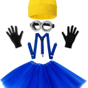 Halloween Costume for Adult Women,Goggles/Yellow Beanie/Blue Dress/Suspenders/Gloves Halloween Costume Accessories 4 Pcs Halloween Costume Accessories Adults-Yellow Beanie Hat/Goggles/Gloves/Suspenders for Halloween Dress Up