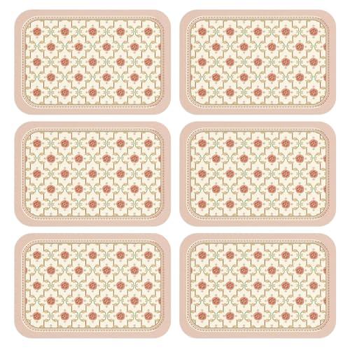 patdrea French Floral Red Rectangular PVC Placemats, Pack of 6, Waterproof Insulation, Soft and Durable, Suitable for Dining Table, Kitchen and Coffee Table Decoration,12"*17"
