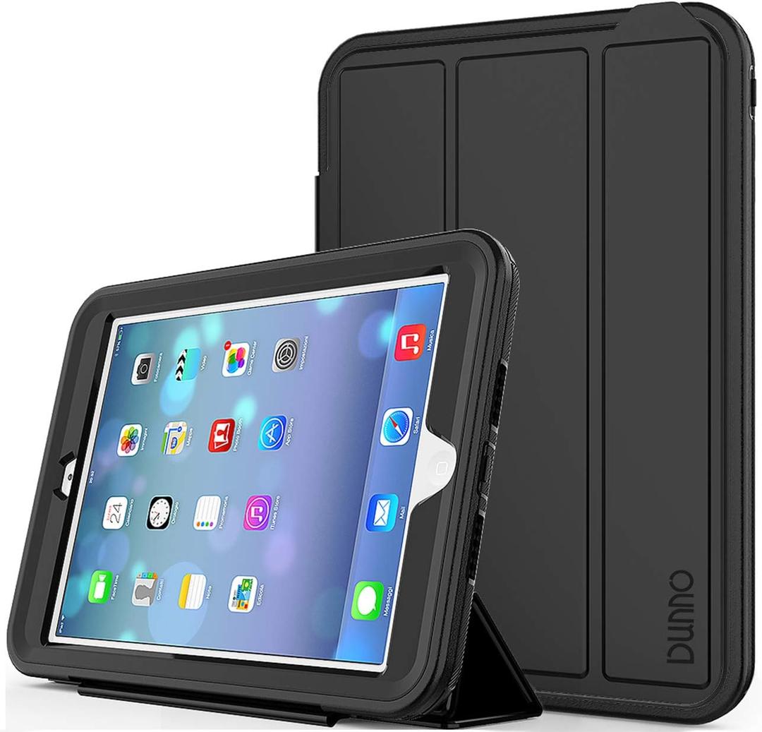 DUNNO Heavy Duty Full Body Rugged Protective Case with Auto Sleep/Wake Up Stand Folio & Three Layer Design for iPad Mini 1/2/3 (Black)