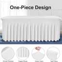 BDDC Table Skirts for Rectangle Tables 8ft - One-Piece White Tablecloths and Skirt, Wrinkle Resistant Ruffles Elastic Cover for Banquets, Weddings, Events, Parties