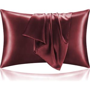 BEDELITE Satin Pillowcase for Hair and Skin, Super Soft and Cooling Similar to Silk Pillow Cases 2 Pack with Envelope Closure, Gift for Women Men(20"x26" Standard Size, Burgundy)