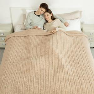 Electric Blanket King Size Single Control - 100"X90" Soft Double Sided Sherpa Heated Blanket with 6 Heating Levels & 10 hrs Timer Settings, Washable & ETL Certified for Bed, Beige