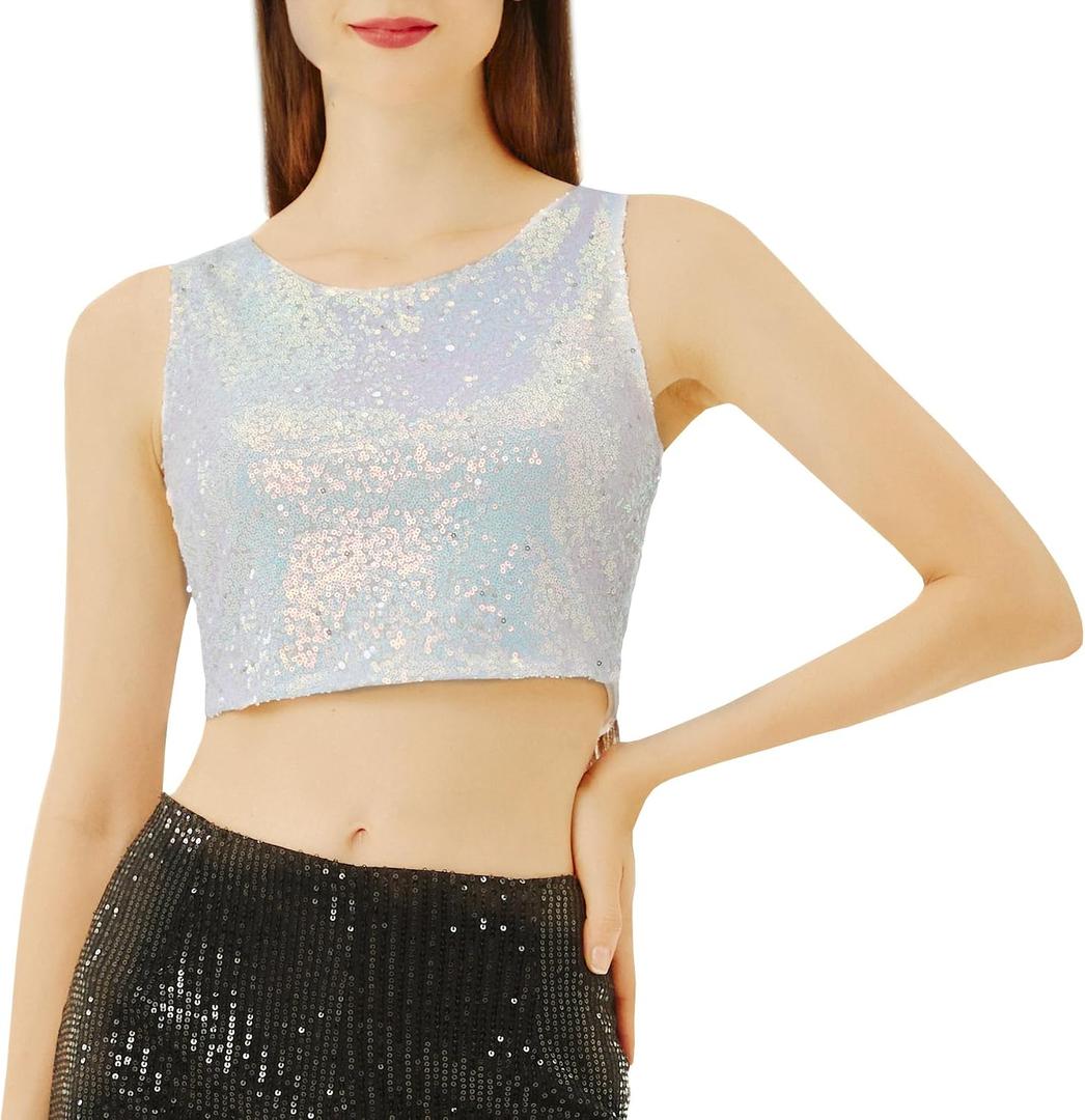 Coucoland Cropped Tank Top for Women - Womens Summer Sparkle Sequin Glitter Slimming Tops Camisole Trendy (S)