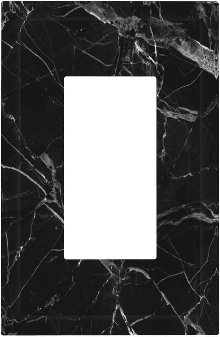 Single Gang Rocker Switch Receptacle Plate - 1 Gang Decora GFCI Black Marble Decorative Wall Plate Cover Wallplate with Screws