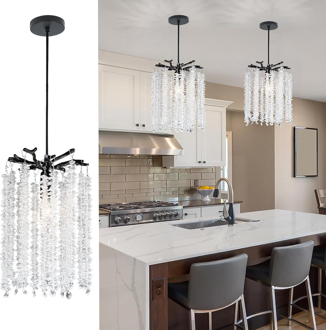 Plug in Pendant Light Fixtures: Hanging Lamp Plug in Gold Crystal Pendant Lamp, Hanging Light for Kitchen Island, Bedroom, Dining Room, Living Room, E12 No Bulb