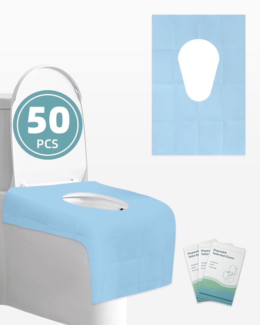 50 Pack Disposable Toilet Seat Covers 16x24 Inch Extra Large Individually Wrapped Toilet Seat Shields Travel Accessories for Adults Kids-Blue