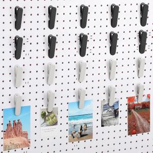 CroBlissful 20 Pcs Pegboard Accessories Clips Pegboard Clips Metal Accessories Hook Attachment Peg Board Clip for Crafts Kitchen Bathroom Room Office Wall Organize Storage Display (Black and White)