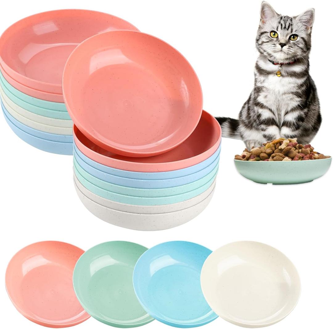 24 Pcs Cat Whisker Fatigue Bowl, Small Shallow Pet Dishes, Wide Plates for Wet Food, 5.5 Inch Wheat Straw Bowls for Kittens and Short Legged Cats
