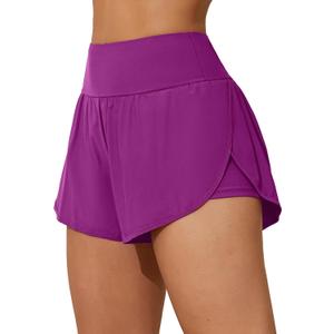 ATTRACO Women Swim Shorts Side Split Swim Trunk 2 in 1 Board Shorts with Pockets Swim Bottom (Small, 3-purple)