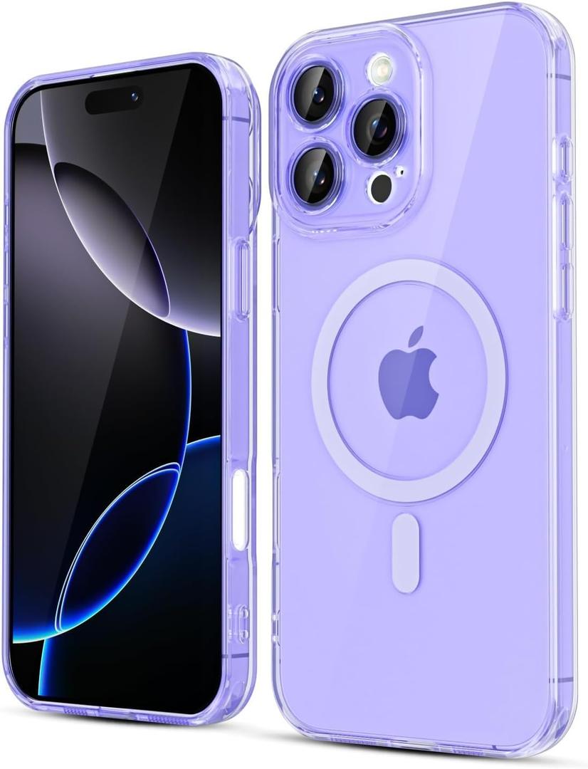 LoeoeL for iPhone 16 Pro Max Case Clear Mag Safe, Magnetic Transparent TPU Silicone Compatible with Magsafe Phone Case for Women, Slim Thin Glossy Non-Yellowing Bright Hard Plastic, Purple Lavender (Lilac)