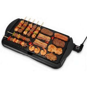 20" Electric Griddle, Ceramic Non-Stick Baking Pan Attemperation Griddle, 1400W Family-Sized Electric Skillet Extra Large Surface and Adjustable Temperature, Slide-Out Drip Tray, Black