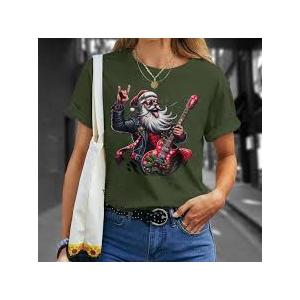 Christmas Rock & Roll Santa Claus Guitar Player Men Women T-Shirt, Green, Large