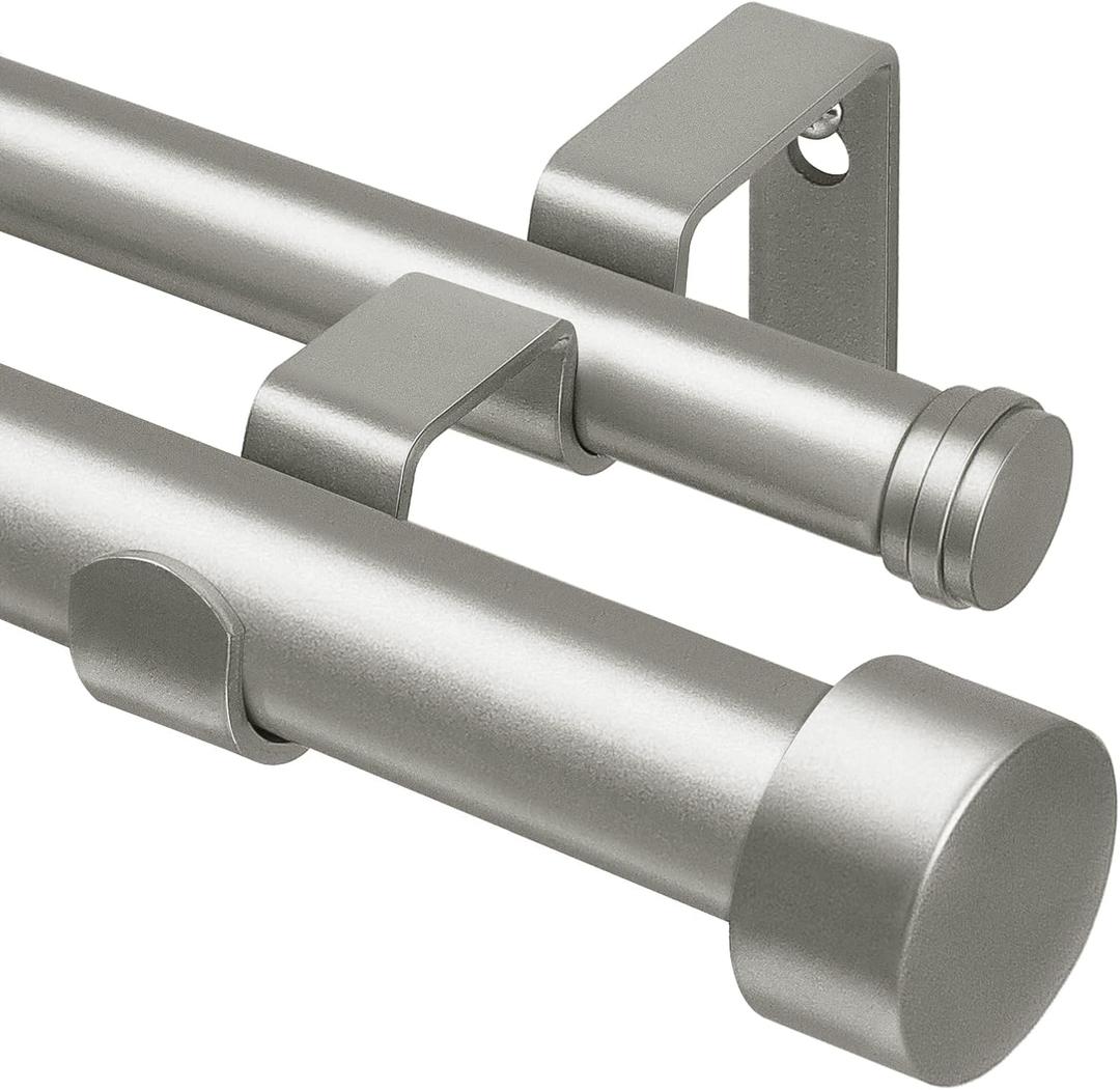 KAMANINA 1 Inch Double Curtain Rods 66 to 120 Inches (5.5-10 Feet), Heavy Duty Adjustable Double Curtain Rod for Windows, Antique Silver Drapery Rods with End Caps