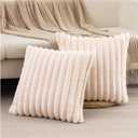 ZLINA Set of 2 Beige Faux Fur Decorative Throw Pillow Covers Fluffy Striped Pillowcase Cushion Covers 20 x 20 Inch Decor Sofa Couch Bedroom
