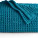 Bedsure 100% Cotton Blanket Twin XL Size for Bed - Breathable and Soft, Waffle Weave Blanket for Summer Spring, Teal, 66x90 inches (Twin XL (66" x 90"), 05 - Teal)