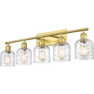 zeyu 34.8'' Gold Bathroom Wall Light, 5 Light Bathroom Vanity Light for Mirror Living Room, Brushed Gold Finish with Clear Hammered Glass, ZJF63B-5W BG
