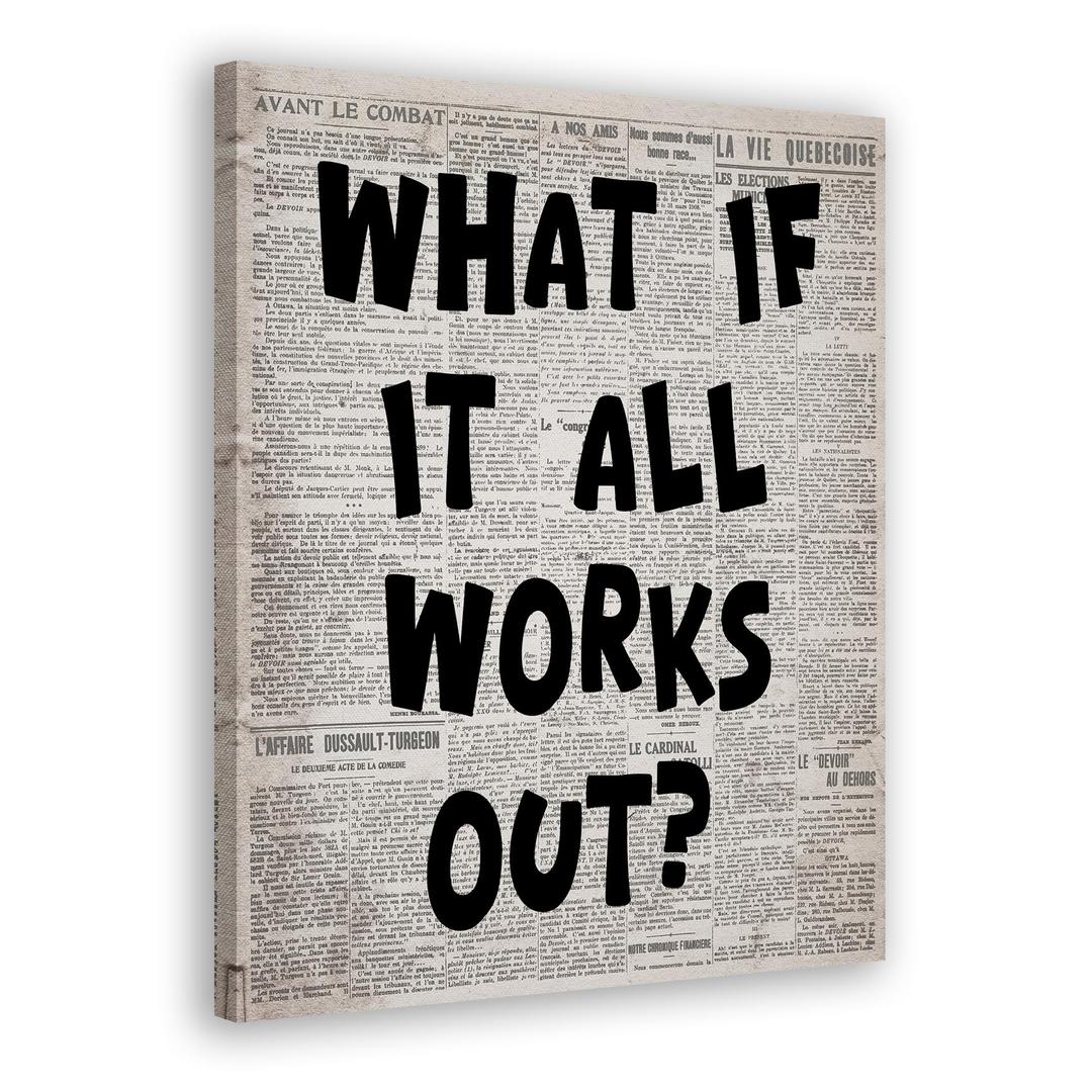 FITIE What If It All Works Out Canvas Wall Art Poster, Retro Newspaper Typography Black and White Framed Artwork Prints Wall Decor for Home Bedroom Living Room Apartment, 11x14 Inch