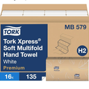 Tork Soft Xpress Multifold Paper Hand Towels White, H2 System Compatible 16 Packs X 135 Towels Each (MB579)