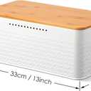 Phyllia Bread Box, Metal Bread Storage Container with Bamboo Lid Usable as Cutting Board, Breadbox Holder for Kitchen Countertop, 13 x 7 x 5.3 inch (White)